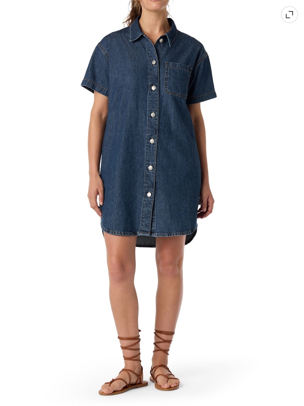 Levi Strauss & Co. Denim Shirt Dress Dark Blue Short Sleeve Button Front Size M